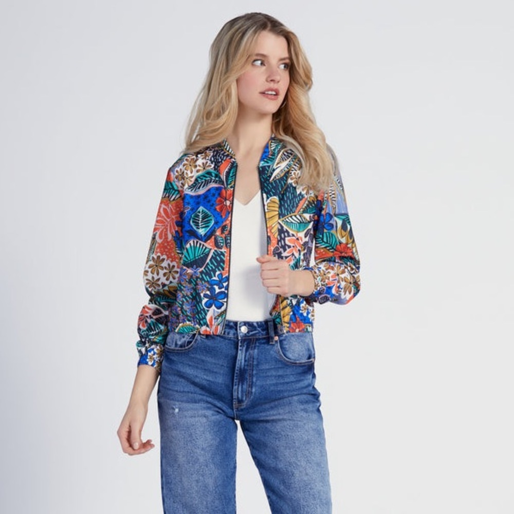 Molly Bracken Lili Sidonio Floral Patterned Bomber Jacket Sz S - Picture 2 of 6